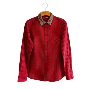 MERONA Women’s Plaid Check Button Up Long Sleeve Sequin embellished collar Top S